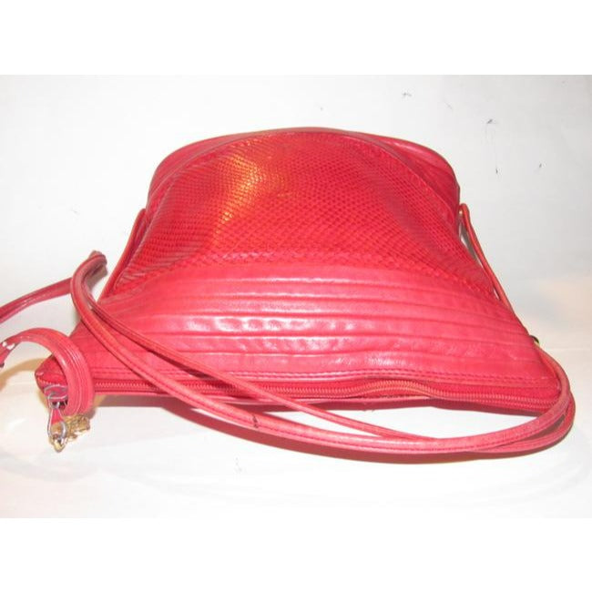 Gucci Red Python Skin & Smooth Leather Bucket Bag w Gold Accents