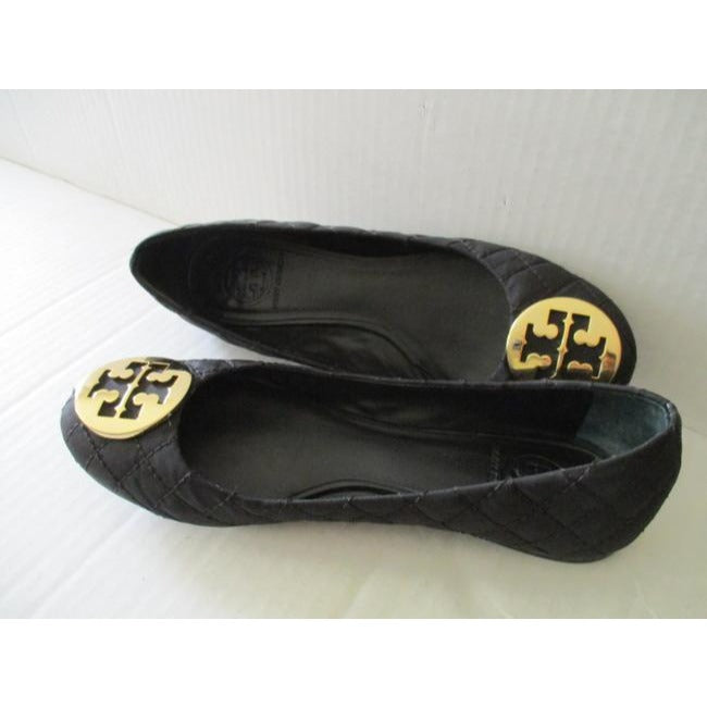 Tory Burch Black Gold Logo Quilted Ballet Flats Size Us