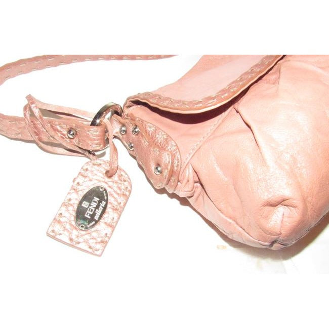 Fendi Selleria Chef Style Purse Metallic Pink Leather Shoulder Bag