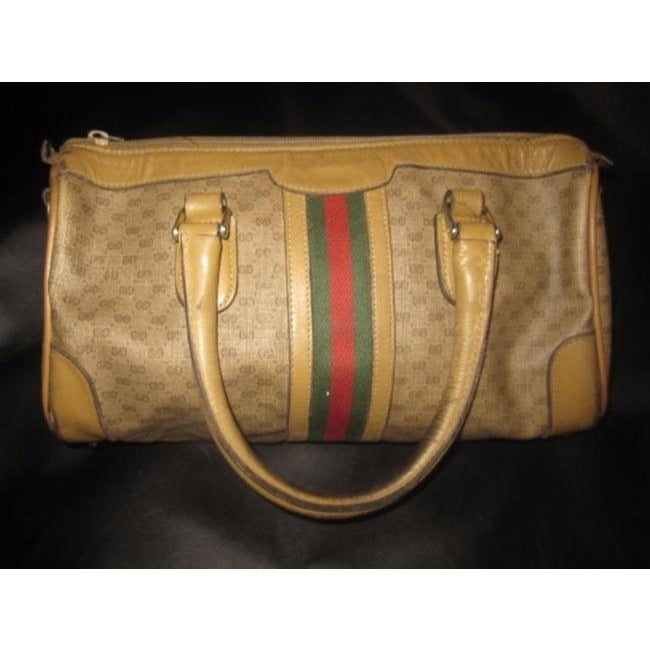 Gucci Vintage Coated Canvas With Small G Logo Leather In Browns With Wide Red Green Stripe