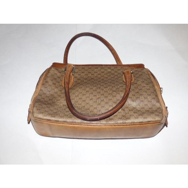 Gucci Vintage Gg Brown Small G Logo Print Coated Canvas And Brown Leather