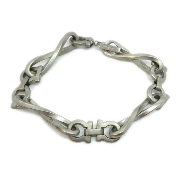 Salvatore Ferragamo Brushed Chrome Gancini Link Accent Bracelet