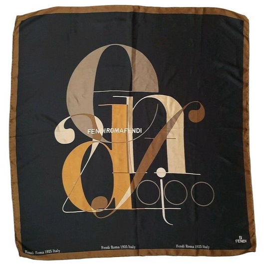 Fendi Shades Of Brown Black White Extra Large Silk Scarf