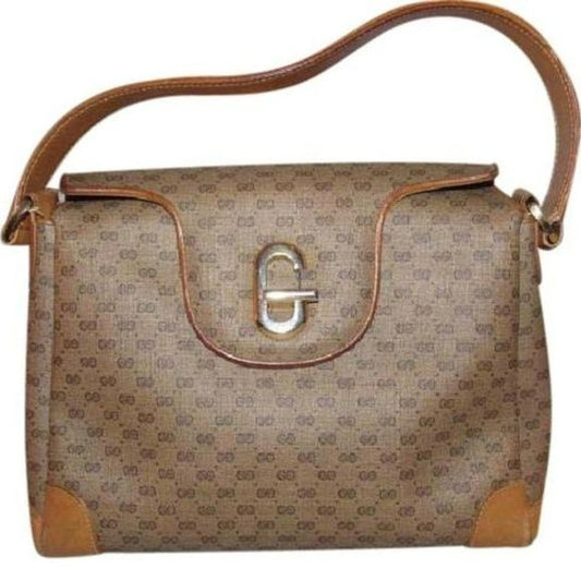 Vintage Rare! Gucci Brown  Small G Coated Canvas