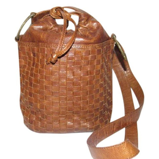 Fendi Bucket Intrecciatowoven Style Chestnut Intrecciato Leather Woven And Smooth Satchel