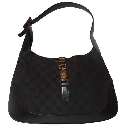 Gucci Jackie Guccissima Black Charcoal Gray G Print Leather Canvas Hobo Bag