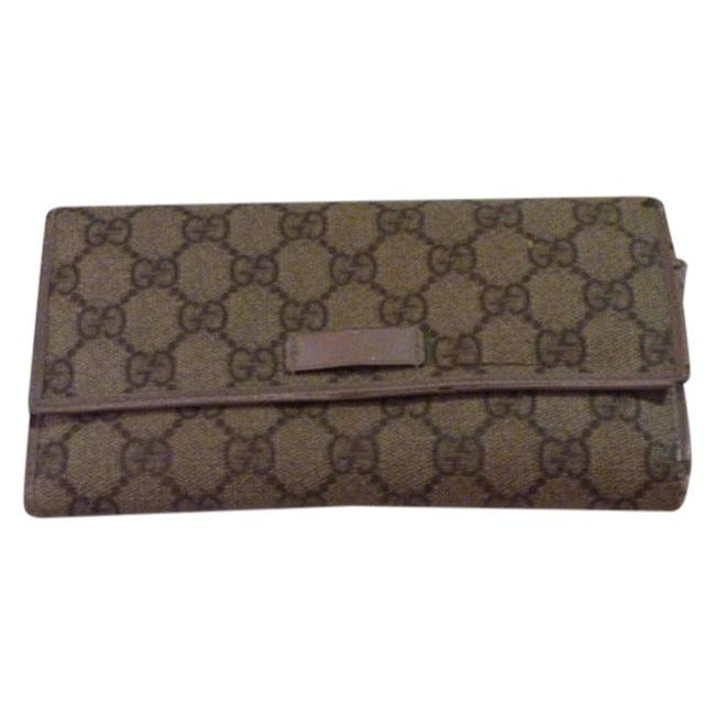 Gucci Brown Large G Logo Print Coated Canvas Leather Modern Wallet