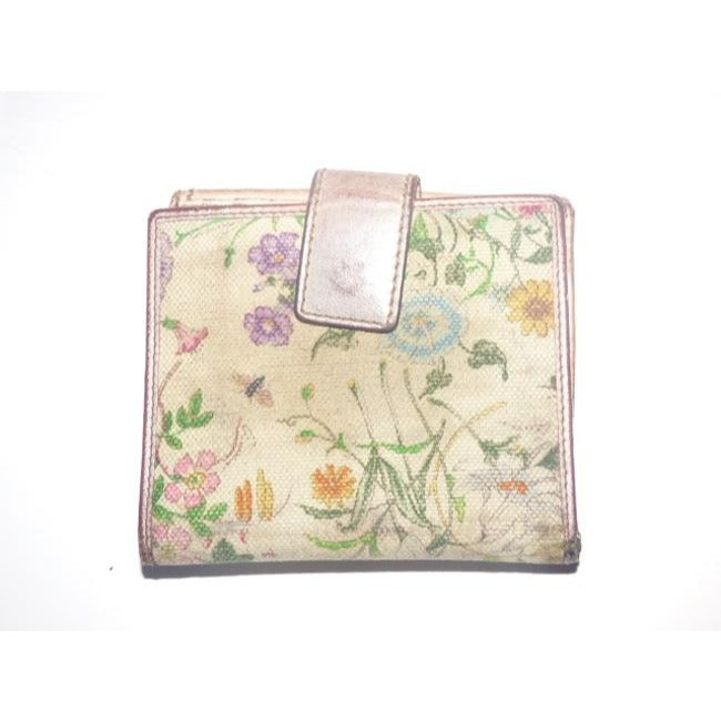 Gucci Floral Print Pink Leather Bamboo Line Wallet