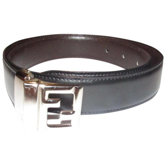 Fendi Blackbrownchrome Ff Buckle Leather And Belt