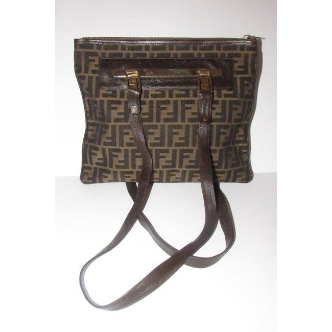 Fendi Vintage Pursesdesigner Purses Zucca Print In Shades Of Brown Coated Canvas And Leather Satchel