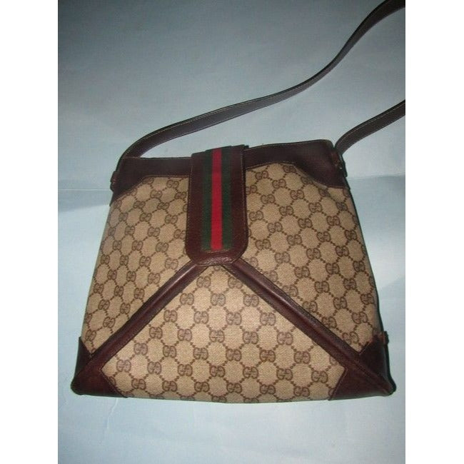 Gucci Guccissima Leather Coated Sherry Line Red Green Brown G Hobo