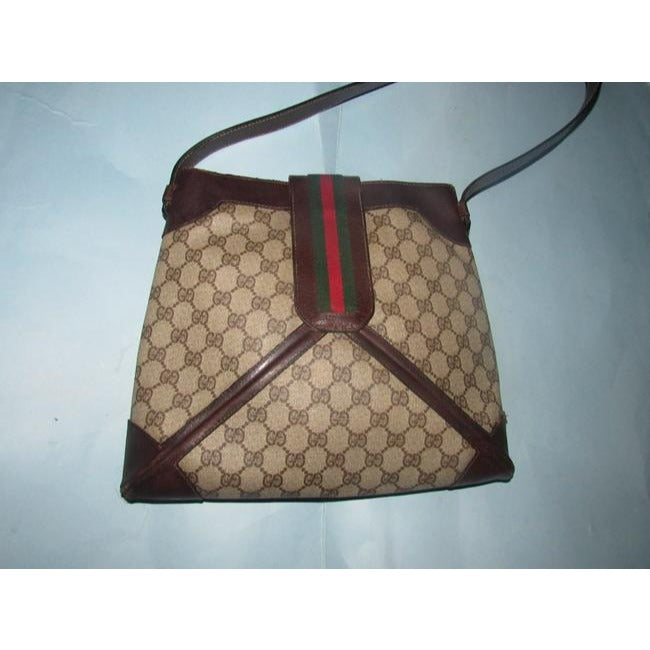 Gucci Guccissima Leather Coated Sherry Line Red Green Brown G Hobo