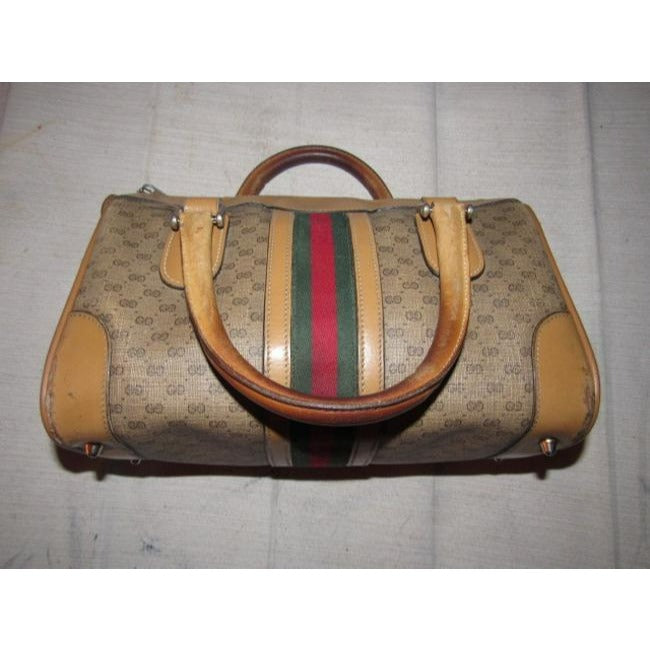 Gucci Boston Vintage Shades Of Brown With Wide Red Green Stripe Leather