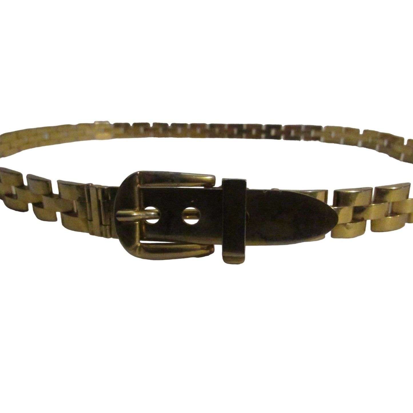 Vintage, Gucci Sylvie style gold link skinny belt with metal 'belt buckle' clasp