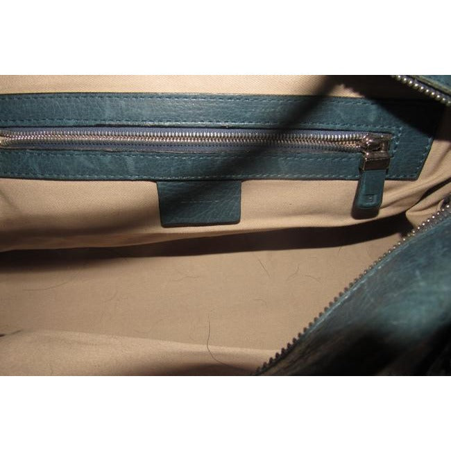 Bally Teal Blue Leather Satchel With Chrome Studded Accents