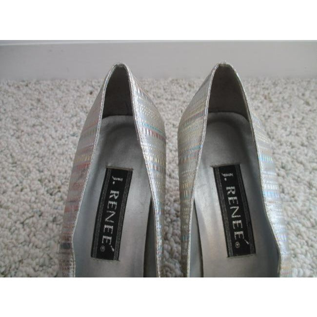 J Renee Silver Vintage Metallic Fabric Subtle Pastel Striped Heels Pumps Size Us