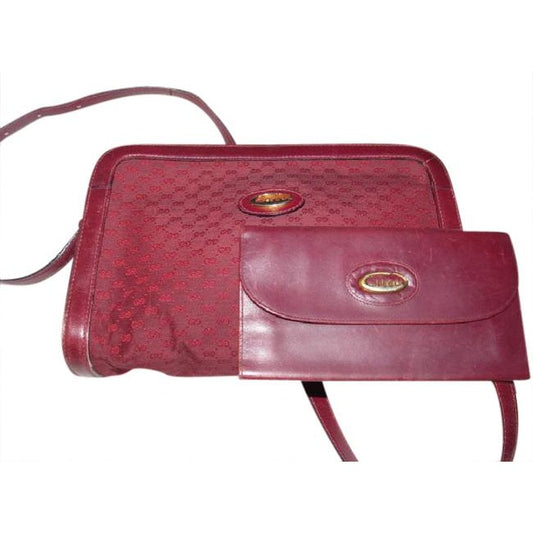 Gucci Vintage Pursesdesigner Purses Burgundy Small G Logo Canvas And Leather Leathercanvas Shoulder