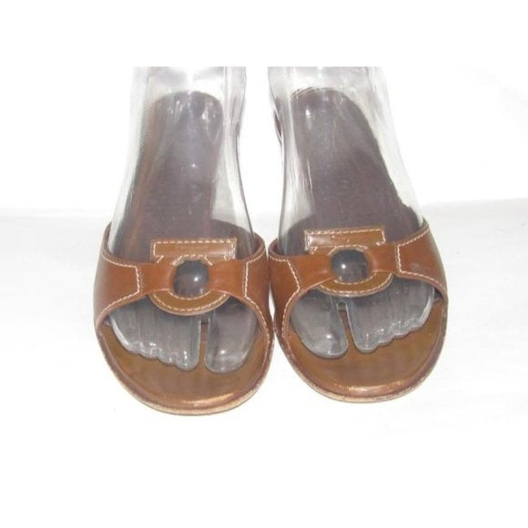 Ferragamo Vintage Brown Leather Mule Sandals with Gancini Accent