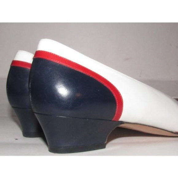 Ferragamo Red White and Blue Color Block Pumps