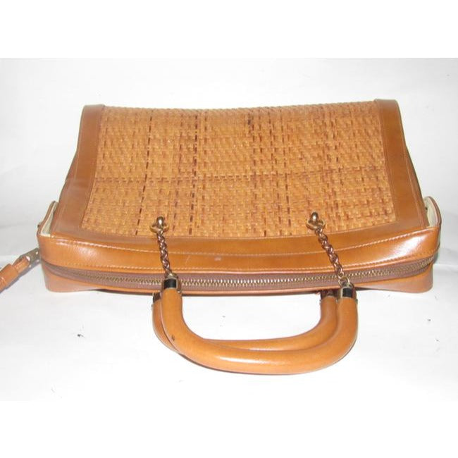 Vintage Pursesdesigner Purses Camel Leather And Natural Woven Raffia Satchel