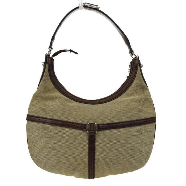 Gucci Vintage Khaki Canvas W Red Green Accent Leather Canvas Hobo Bag