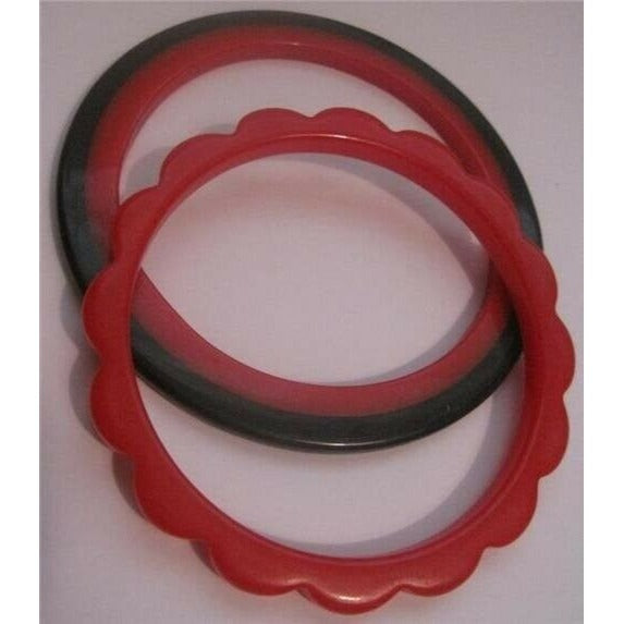 Red and Black Striped Pattern AND Red Carved 'Daisy' Bakelite - Pair