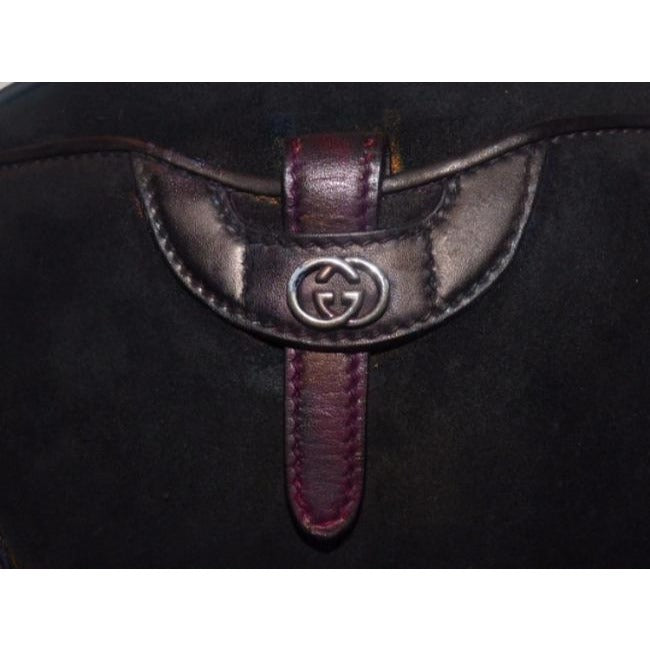 Gucci Vintage Navy Black Suede Purple Leather Satchel