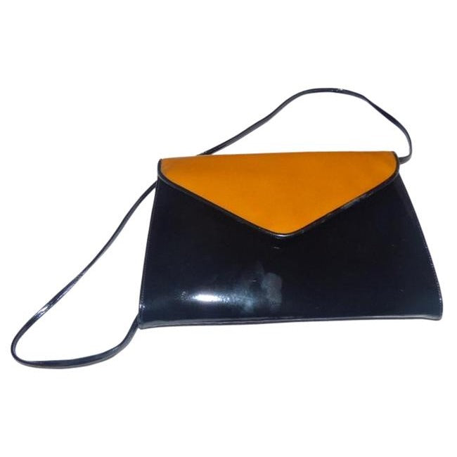 Bally Vintage Pursesdesigner Purses Yellow Ish Orange And Black Patent Leather Shoulder Bag