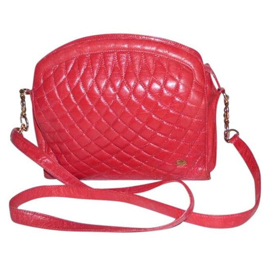 Bally Vintage Pursesdesigner Purses True Red Quilted Leather Suede Shoulder Bag