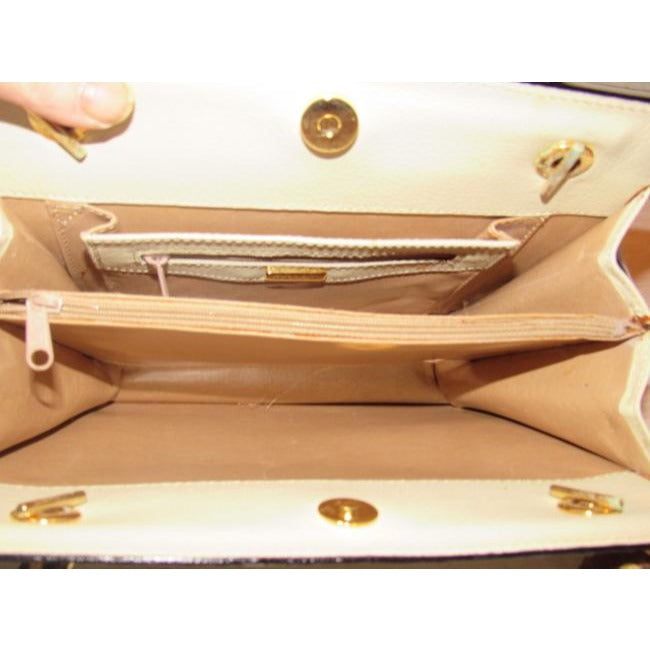 Bally Vintage Pursesdesigner Purses Ivory Textured Leather With Brown Crocodile Embossed Trim Should