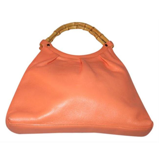 Talbots Ruched Handle Pouch Style Orange Sherbet W Bamboo Leather And Hobo Bag