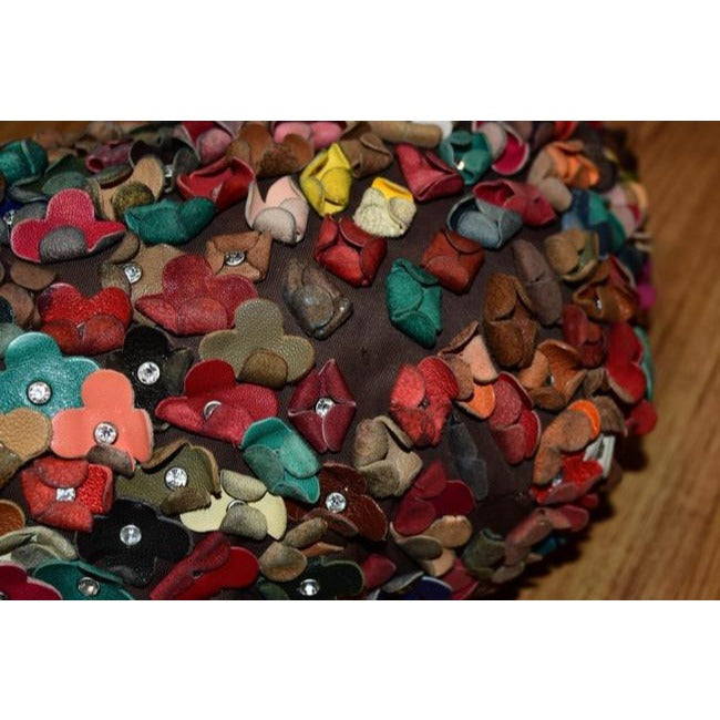 Vintage Colorful Flowers & Leather Color block Strap Hobo
