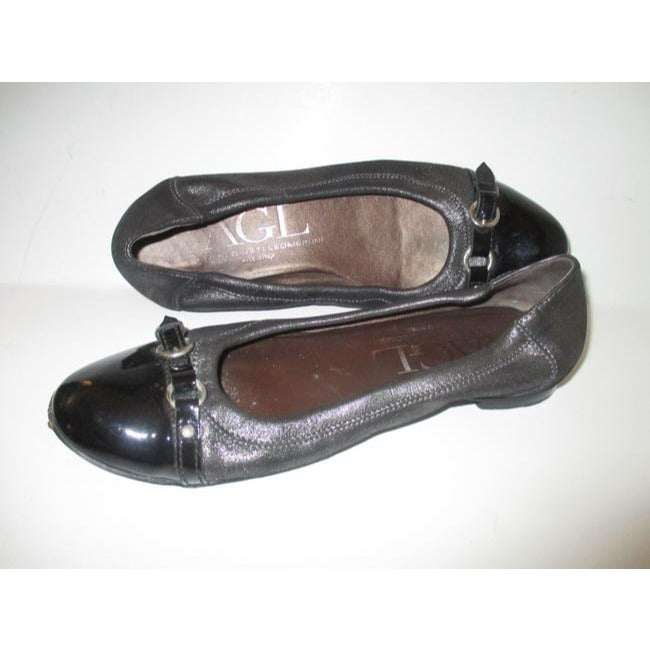 Attilio Giusti Leombruni Pewter Black Patent Toe Ballet Flats Size Eu