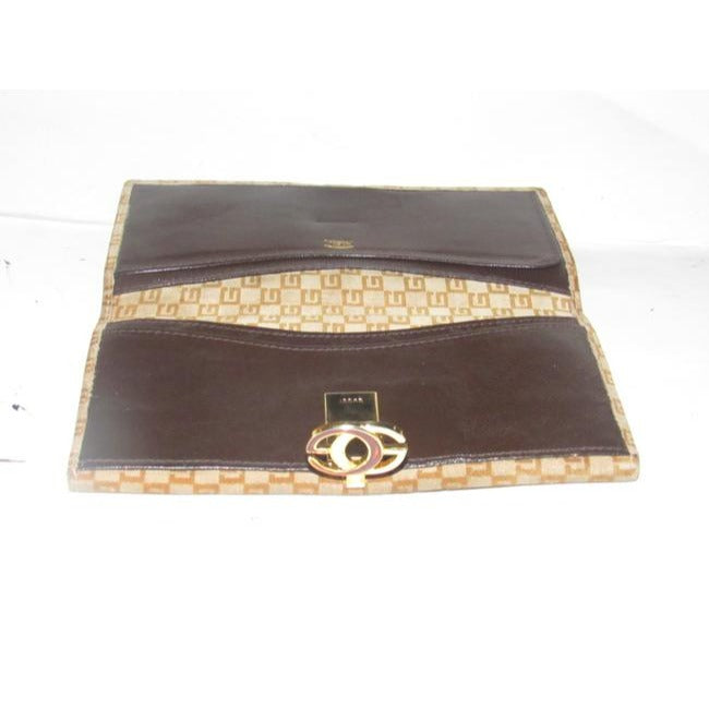 Gucci Brown Square G Logo Print Suede And Brown Leather Vintage Wallet