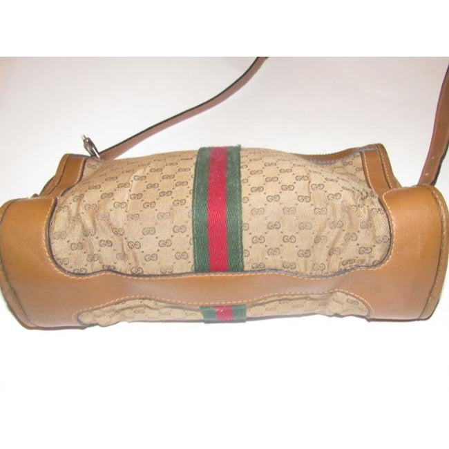 Gucci Vintage Pursesdesigner Purses Brown Small G Logo Print Fabric And Camel Leather With Redgreen