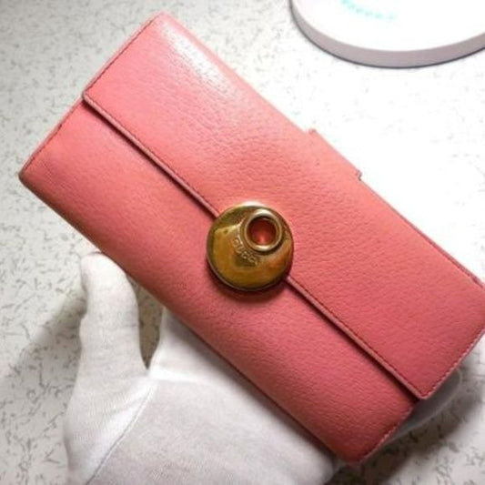 Gucci Pink Leather 'Eclipse' Style XL Gold Disk