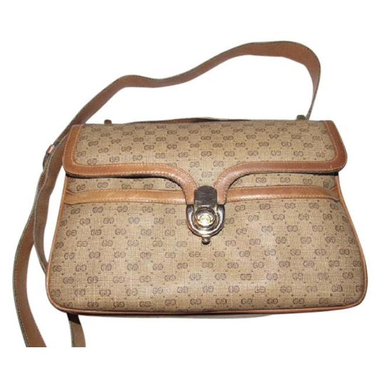 Gucci Vintage Pursesdesigner Purses Brown Small G Logo Print Coated Canvas And Camel Leather Shoulde