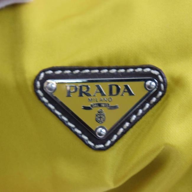 Prada Purse Yellow Canvas And Brown Leather With Chrome Hardware Satchel