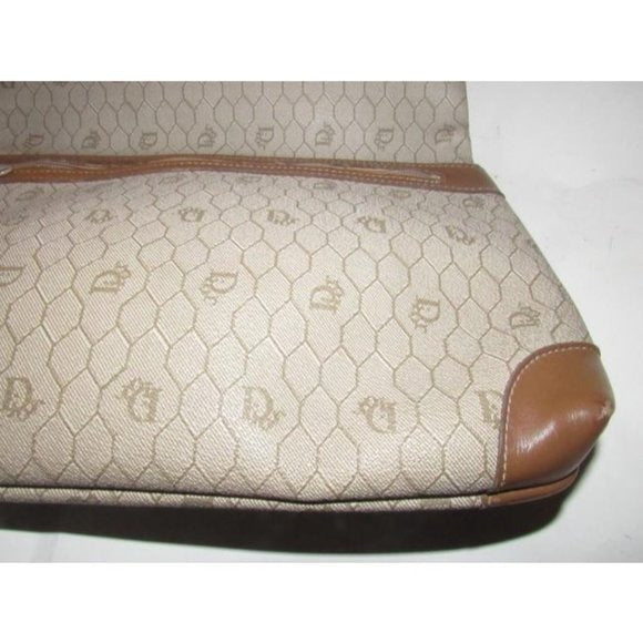 Vintage Dior XL Fold-over Clutch in Dior's Honeycomb Print Coated Canvas in Shades Of Brown