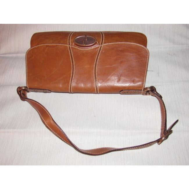 Gucci Vintage Cognac Or Chestnut Leather With Contrast Stitching And Brass Hardware