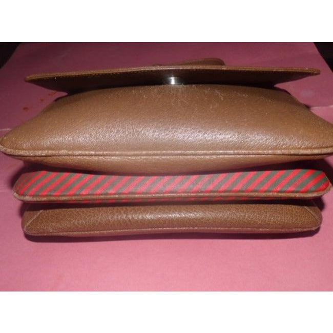 Gucci Vintage Brown Leather With Red Green Stripes Leather Striped Coated Canvas