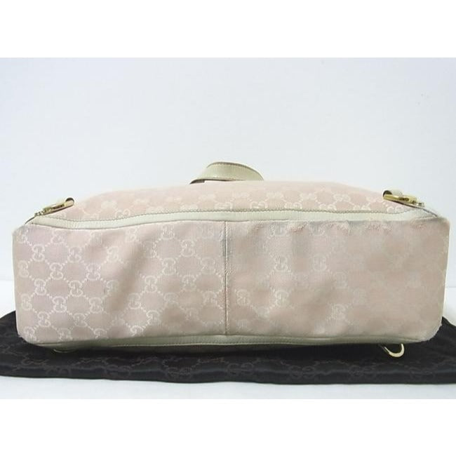 Gucci Abbey Vintage Pink Large G Logo Print Canvas And White Leather Tote