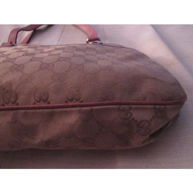 Gucci Vintage Brown Large Logo Print Canvas And Pink Leather