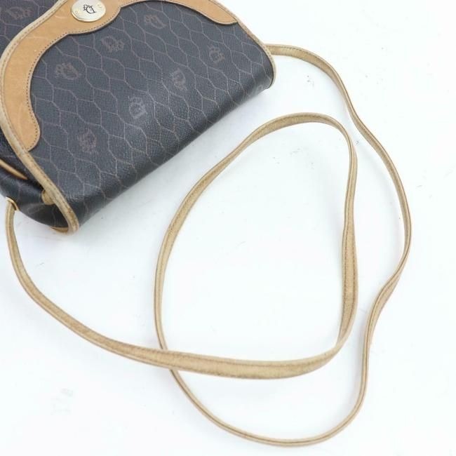 Dior Vintage Purse Camel Honeycomb Print On Grey Coated Canvas And Camel Leather Cross Body Bag