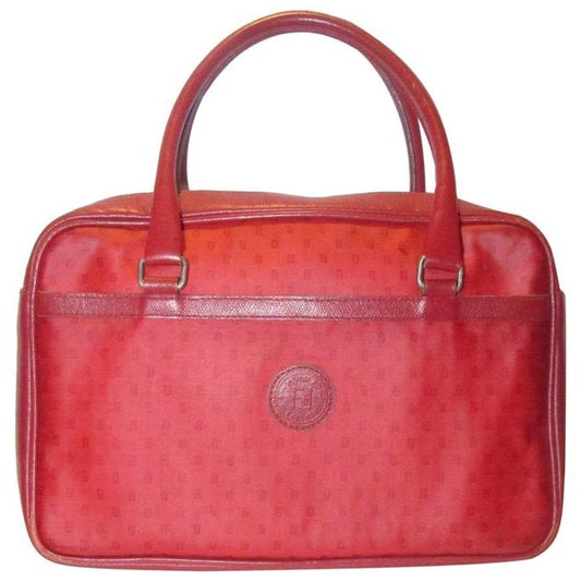 Fendi Early Sas Purse True Red Small F Or Zucchino Logo Print Coated Canvas And Leather Satchel