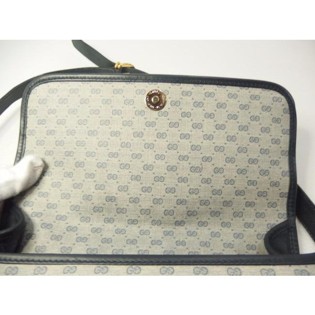 Gucci Vintage Blue And Gg Leather Cross Body Bag