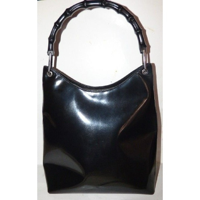 Gucci Xl W Tom Ford Era Patent Handle Black Glossy Leather Bamboo Hobo Bag