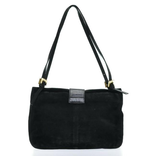 Fendi Shoulder Bag Hobo W Suedeleather V Shaped Style Clasp Black Suedered Enamel Ff Leather Satchel