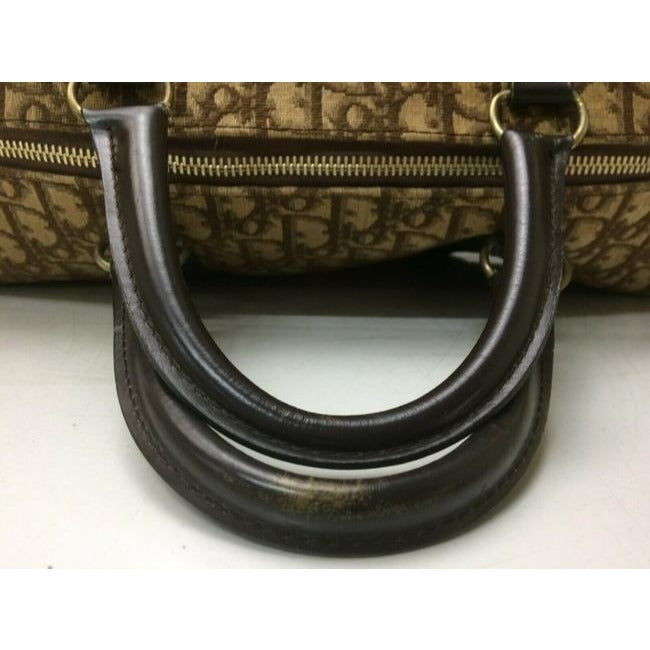Dior Style Purse Trotter Logo Print Canvas In Shades Of Brown And Brown Leather Embroidered Satchel