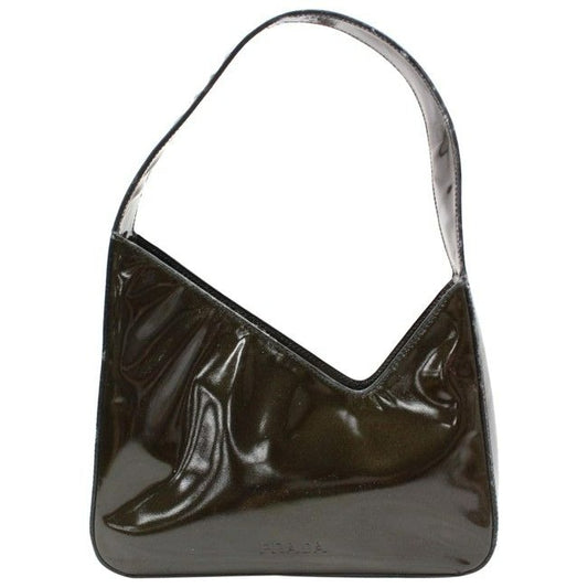 Prada Hobo Asymmetrical Brown Patent Leather Shoulder Bag